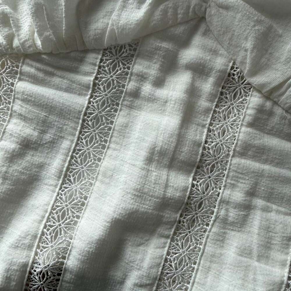 Heartloom White Lace-Trim Corset Top | Puff Sleeve Smocked Back | Womens Size XS - Picture 4 of 6